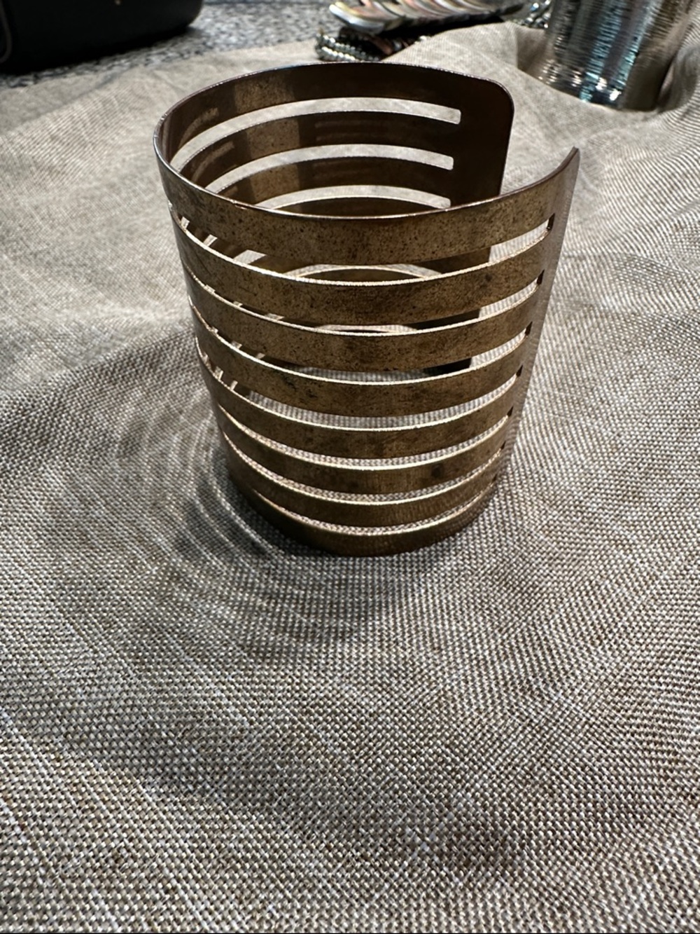Cutout Metal Cuff Bracelet in Antiqued Brass Tone